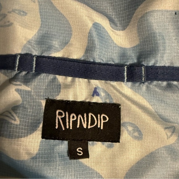 RIPNDIP Nerm Cat Blue Camo Packable Windbreaker Jacket Sz S Rare Skate Unisex - Picture 12 of 16